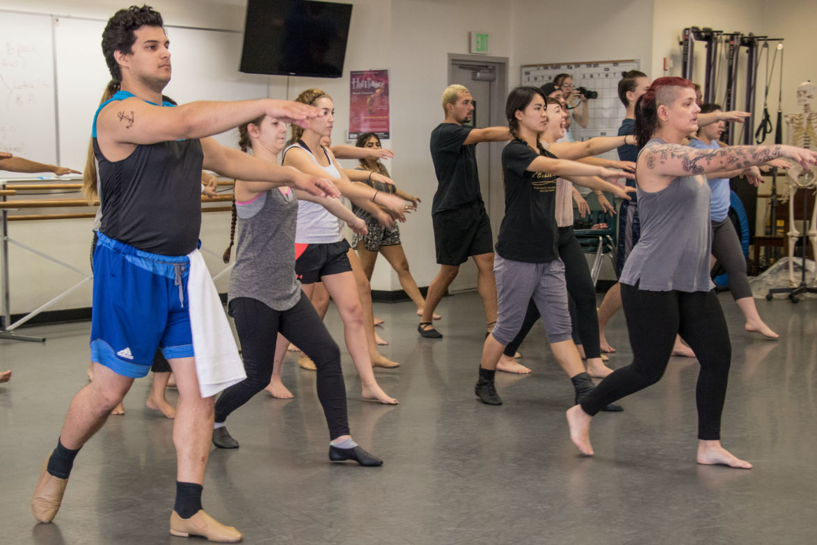 coed students rehearsing at citrus college dance studio